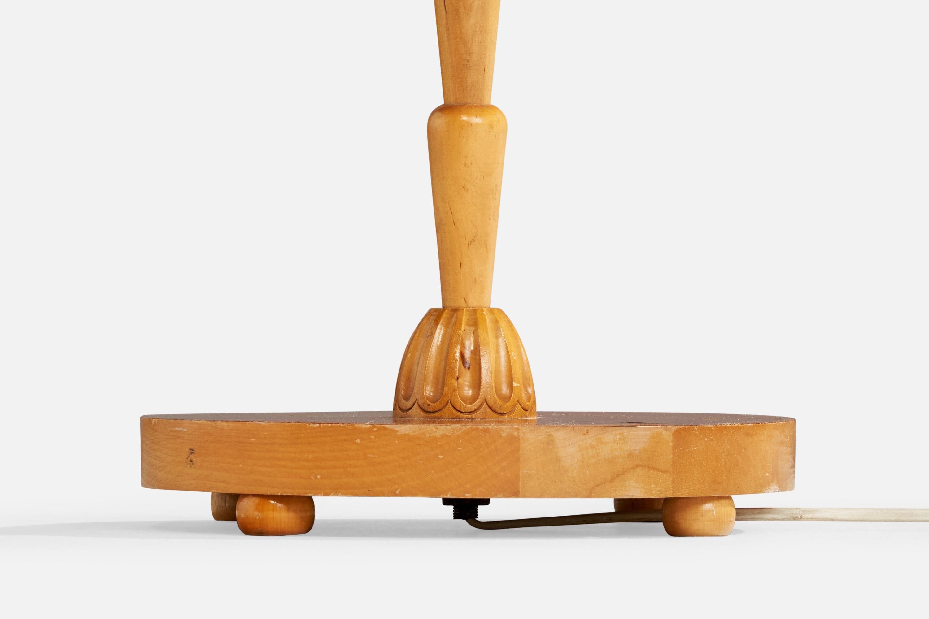Schwedische Designerin, Stehlampe, Birke, Messing, Stoff, Schweden, 1930er Jahre im Angebot 5