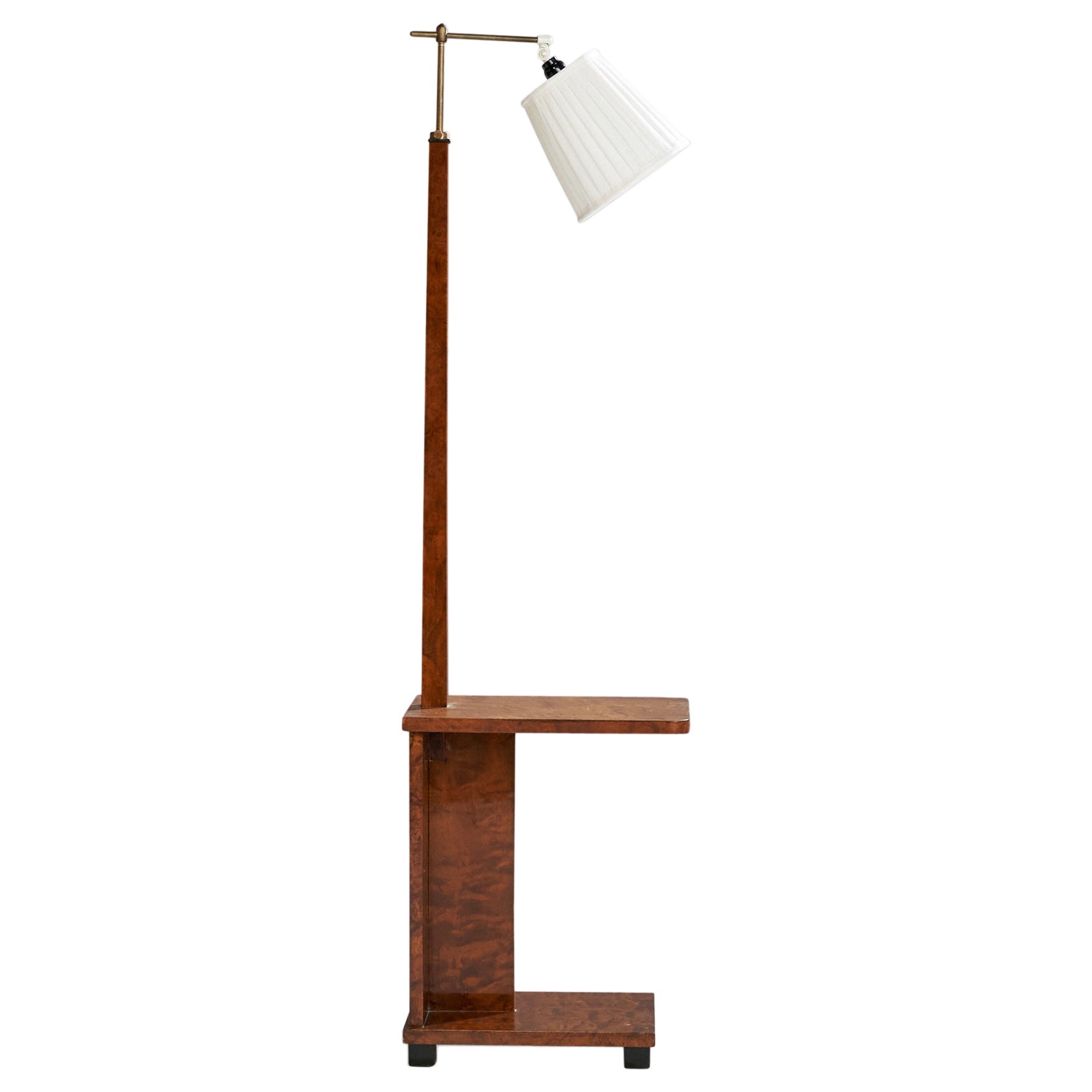 Lampada da terra di design svedese, betulla, ottone, tessuto, Svezia, anni '1930 in vendita