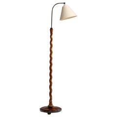 Swedish Designer, Floor Lamp, Birch, Brass, Fabric, Sweden, 1930s