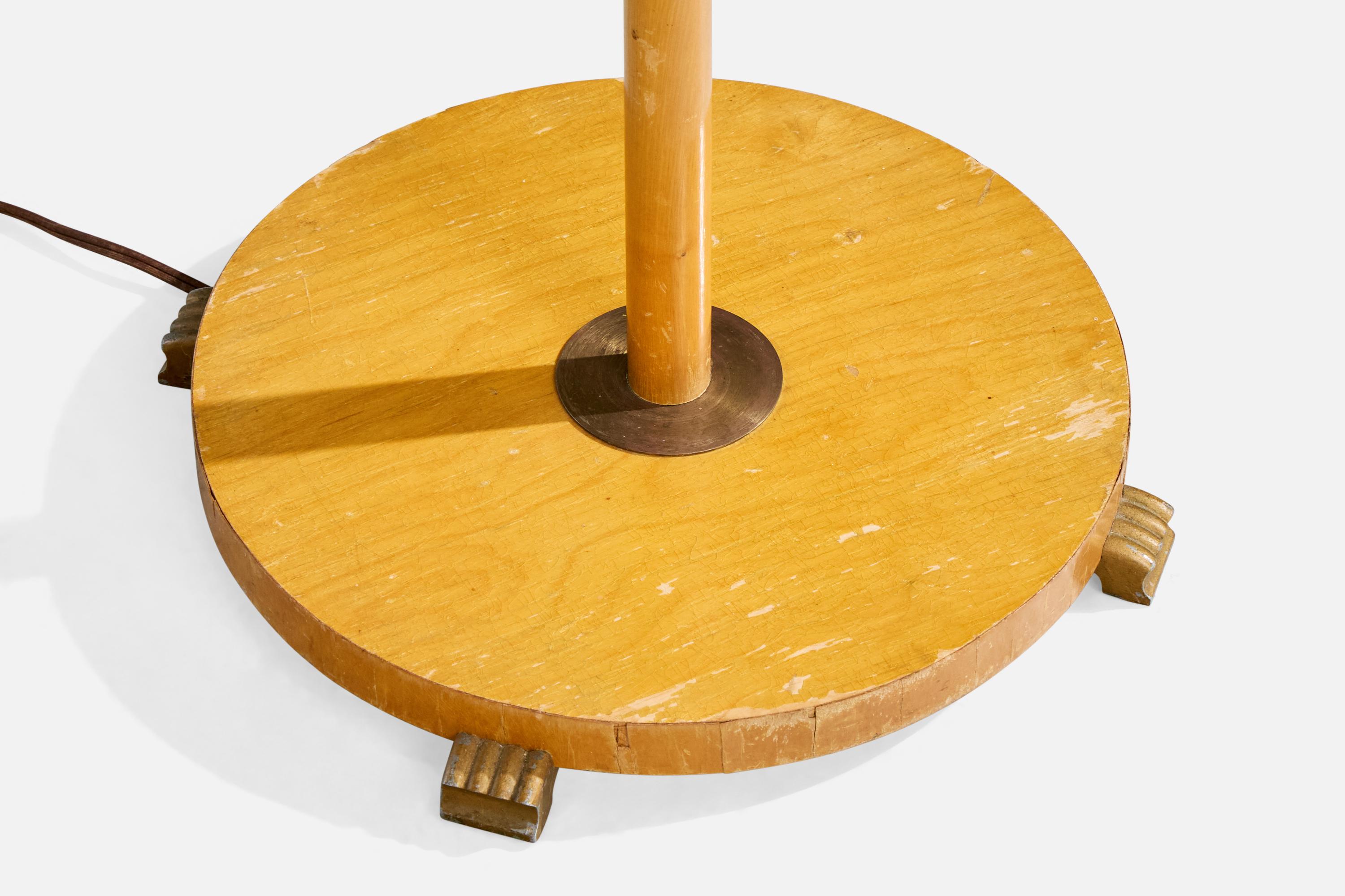 Swedish Designer, Floor Lamp, Birch, Brass, Fabric, Sweden, 1940s For Sale 5