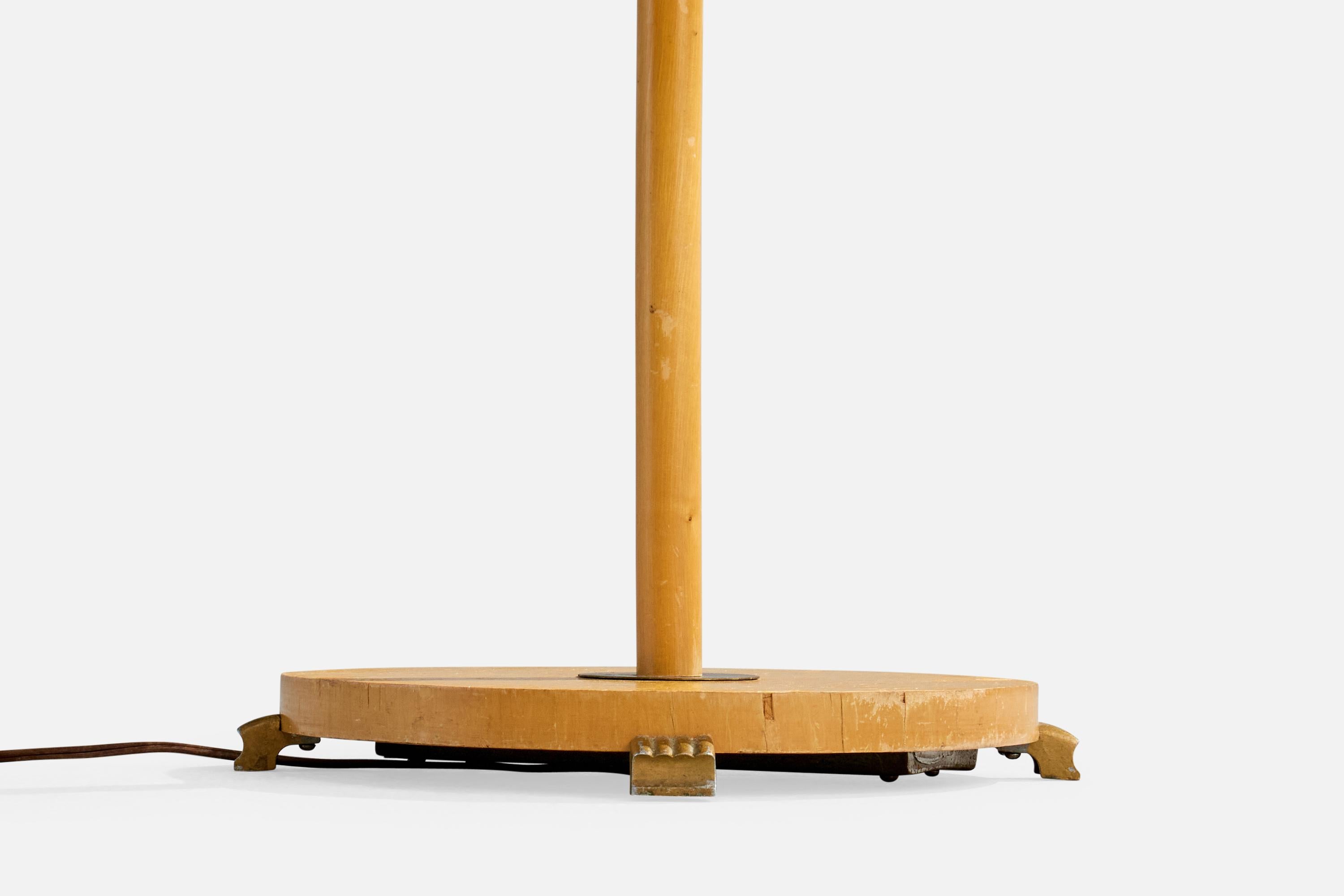 Swedish Designer, Floor Lamp, Birch, Brass, Fabric, Sweden, 1940s For Sale 6