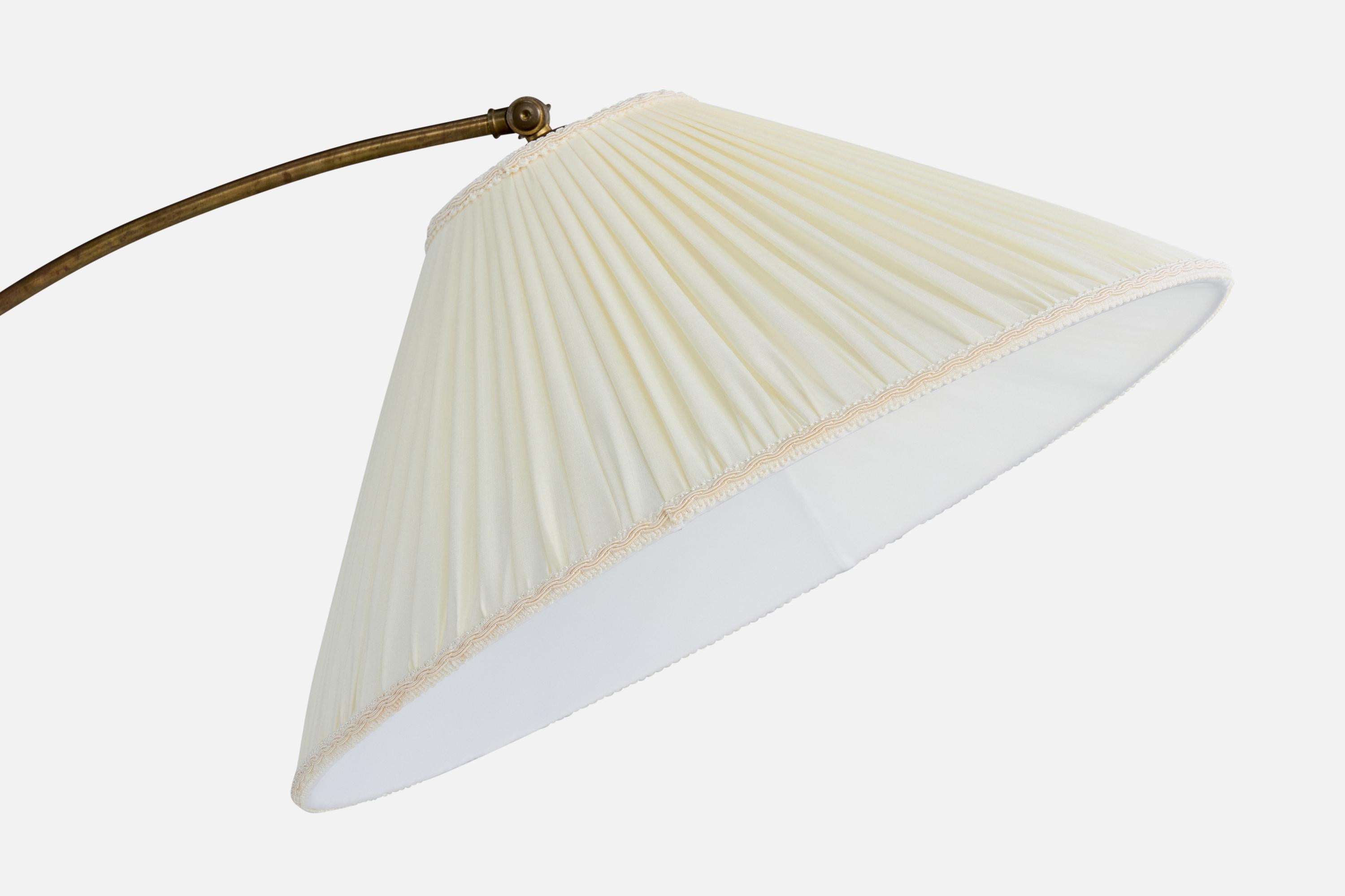 Mid-20th Century Swedish Designer, Floor Lamp, Birch, Brass, Fabric, Sweden, 1940s For Sale