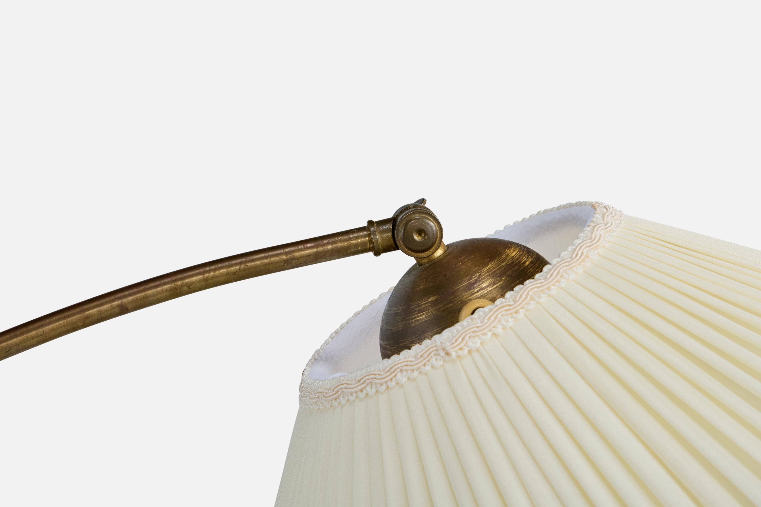 Swedish Designer, Floor Lamp, Birch, Brass, Fabric, Sweden, 1940s For Sale 2