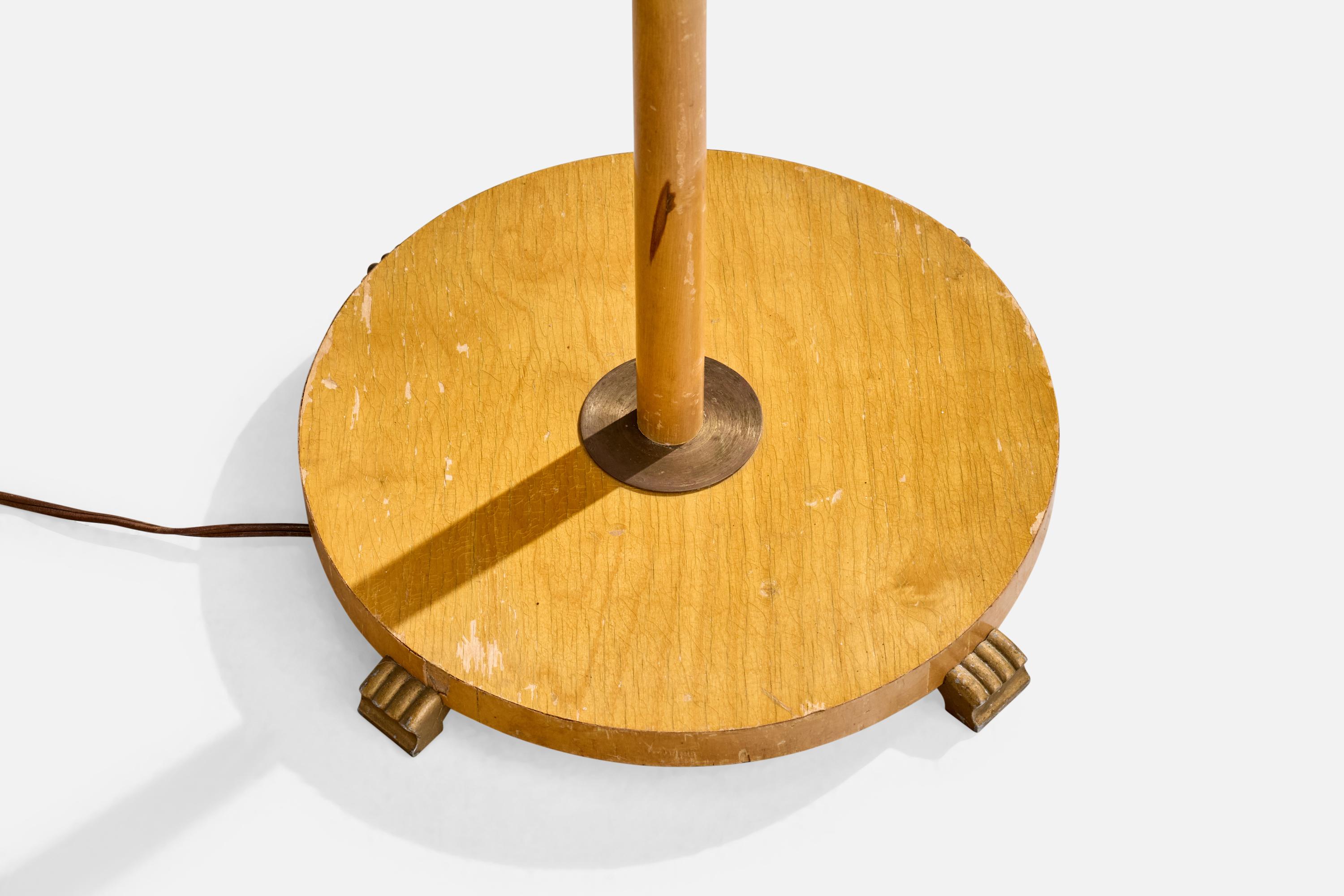 Schwedische Designerin, Stehlampe, Birke, Messing, Stoff, Schweden, 1940er Jahre im Angebot 3