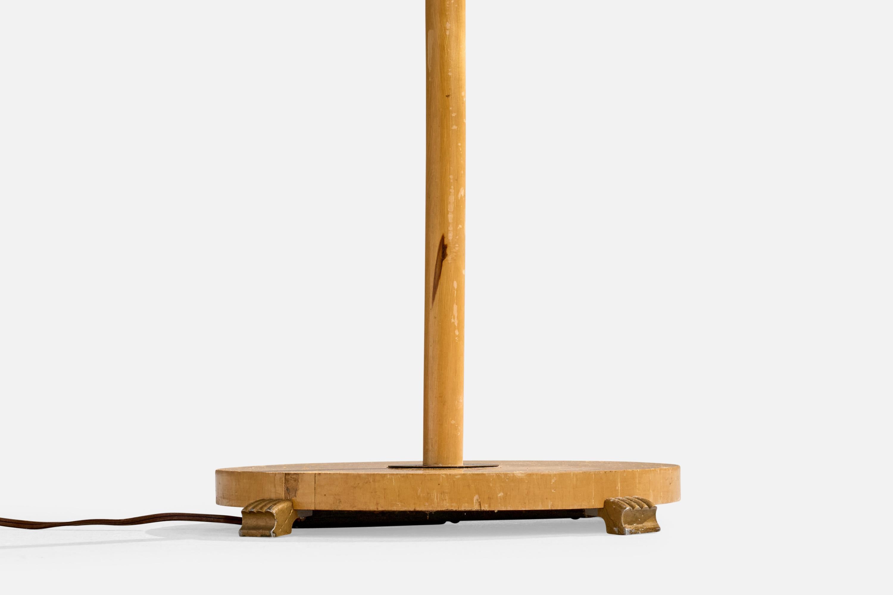 Schwedische Designerin, Stehlampe, Birke, Messing, Stoff, Schweden, 1940er Jahre im Angebot 4