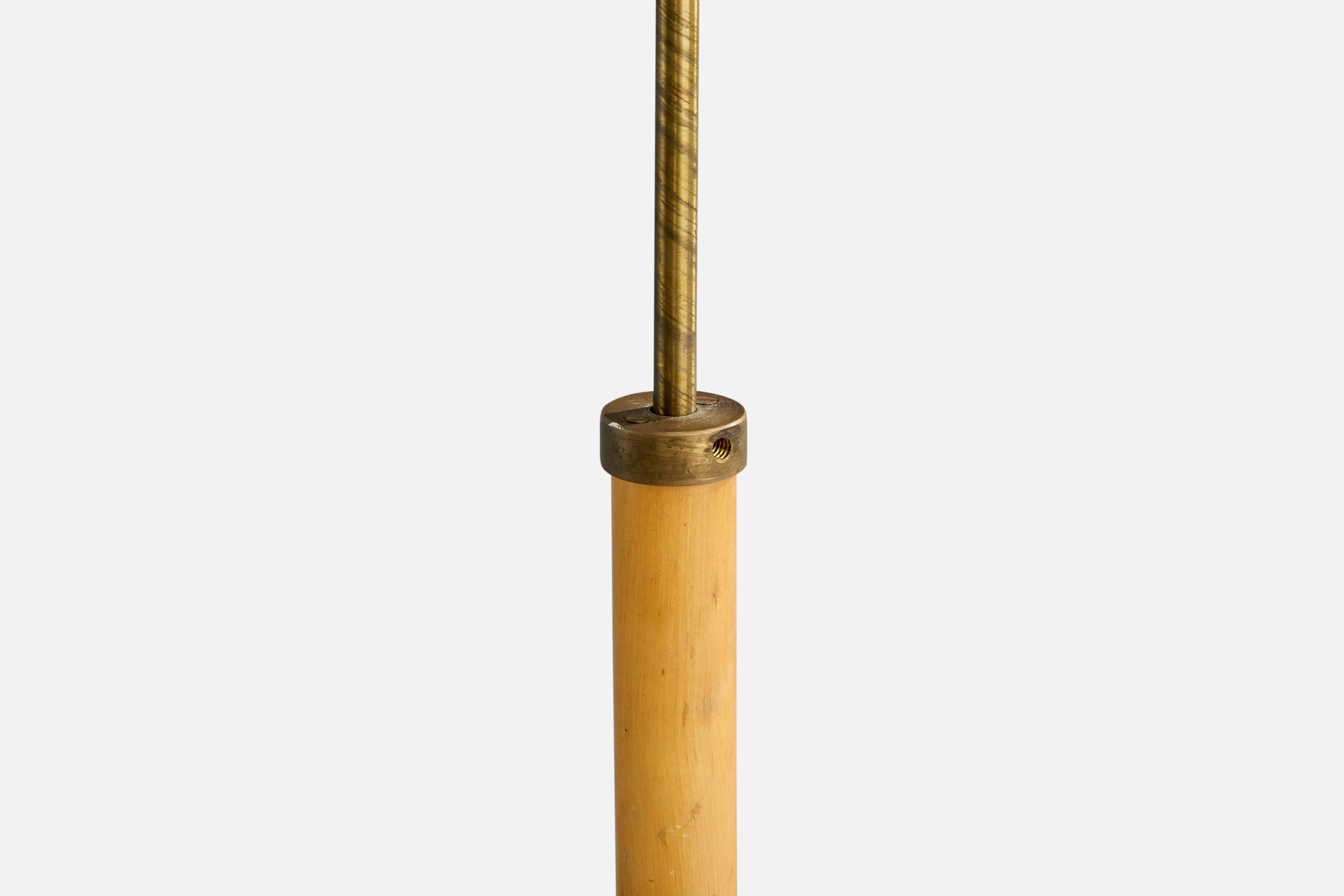 Swedish Designer, Floor Lamp, Birch, Brass, Fabric, Sweden, 1940s For Sale 4