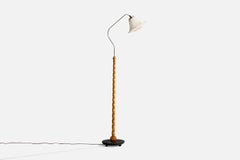 Swedish Designer, Floor Lamp, Birch, Chrome, Fabric, Sweden, 1930s