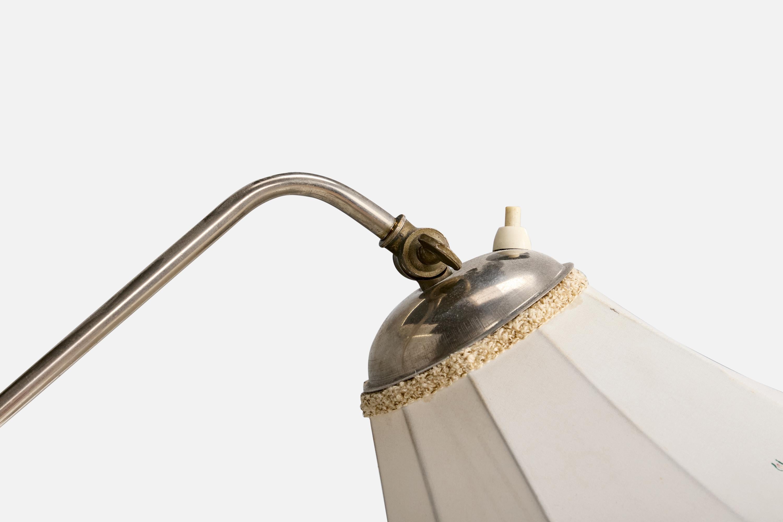 Mid-20th Century Swedish Designer, Floor Lamp, Birch, Chrome, Fabric, Sweden, 1930s For Sale