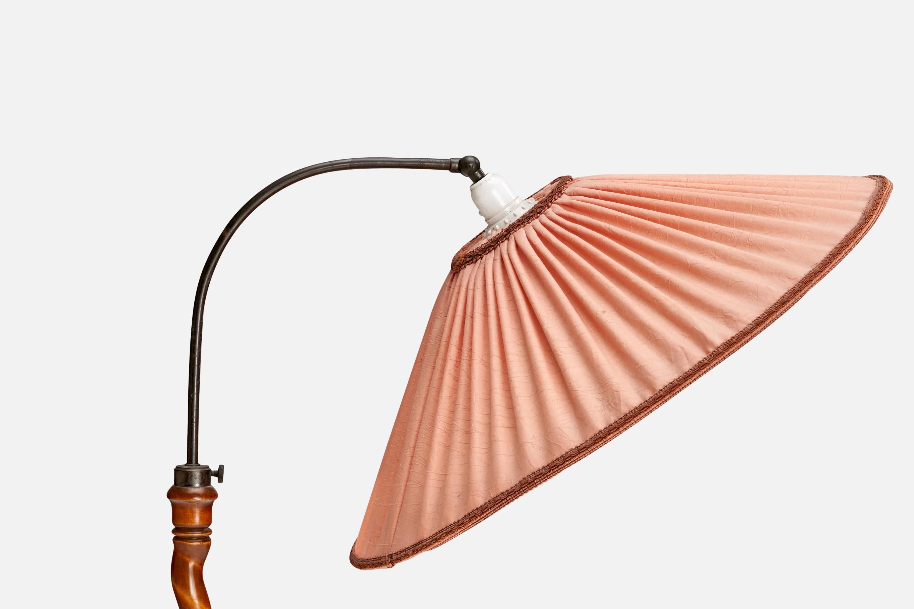 Scandinavo moderno Lampada da terra di design svedese, betulla, metallo, tessuto, Svezia, anni '30 in vendita
