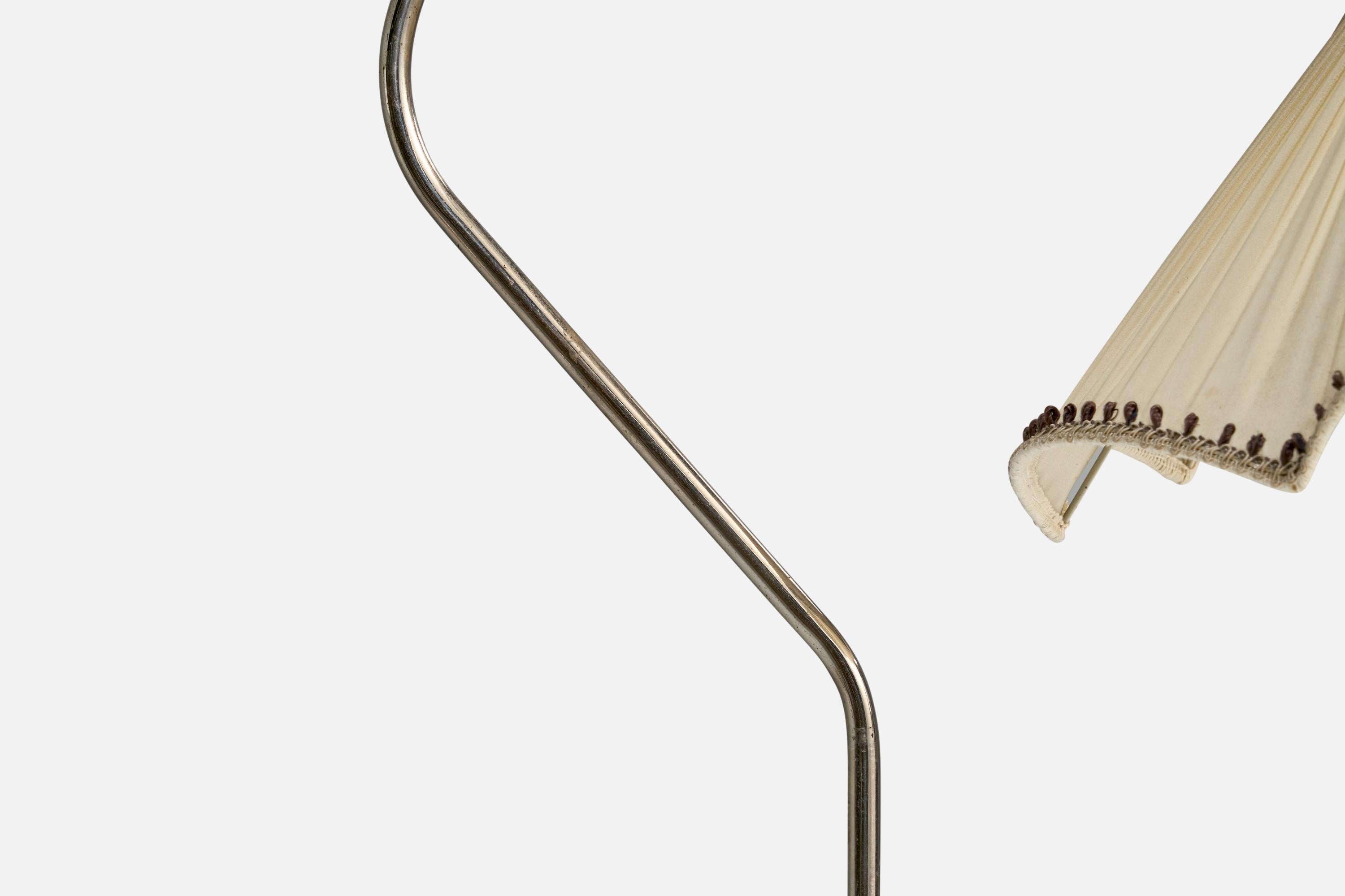 Schwedische Designerin, Stehlampe, Birke, Nickel, Stoff, Schweden, 1930er Jahre im Angebot 1