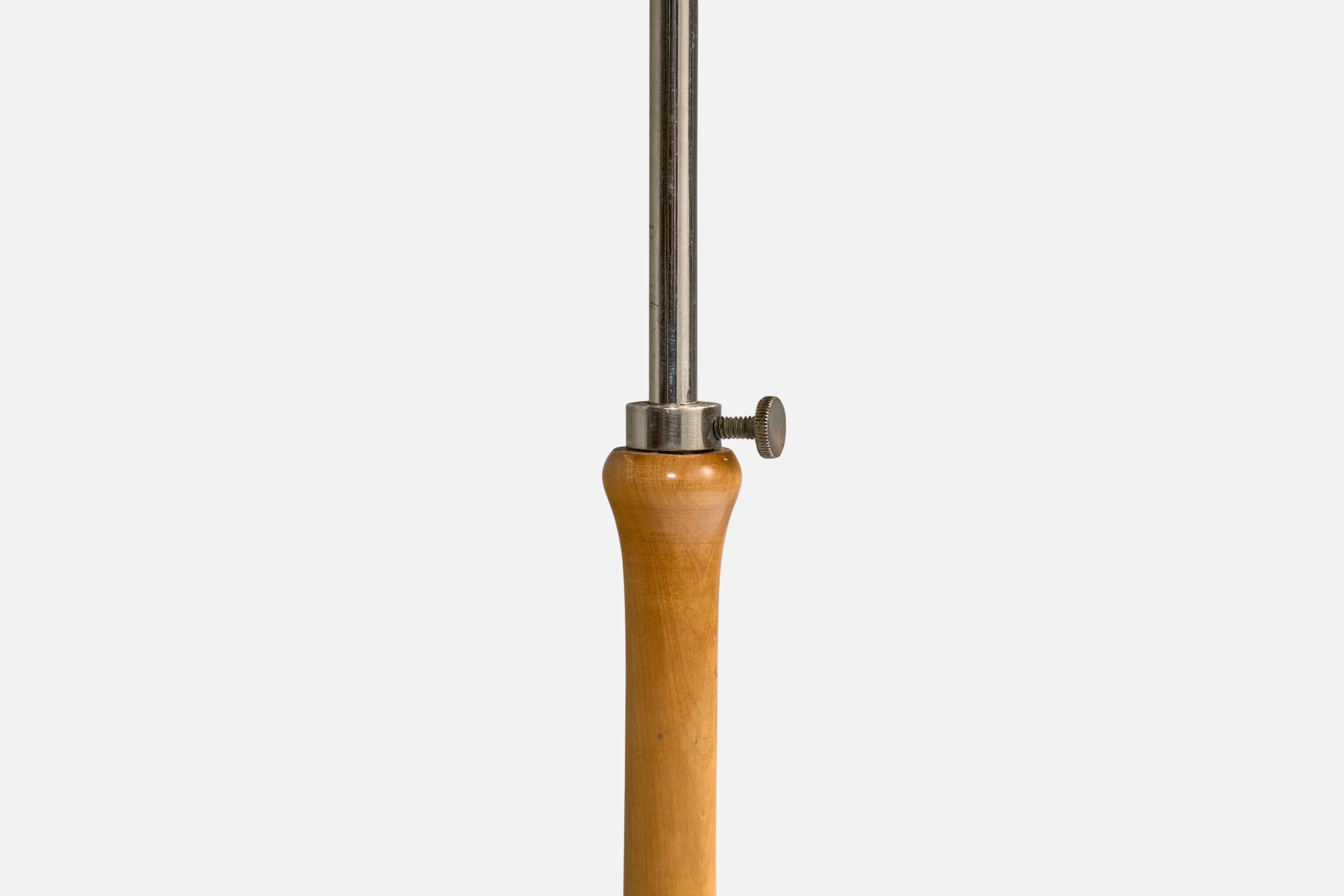 Schwedische Designerin, Stehlampe, Birke, Nickel, Stoff, Schweden, 1930er Jahre im Angebot 2