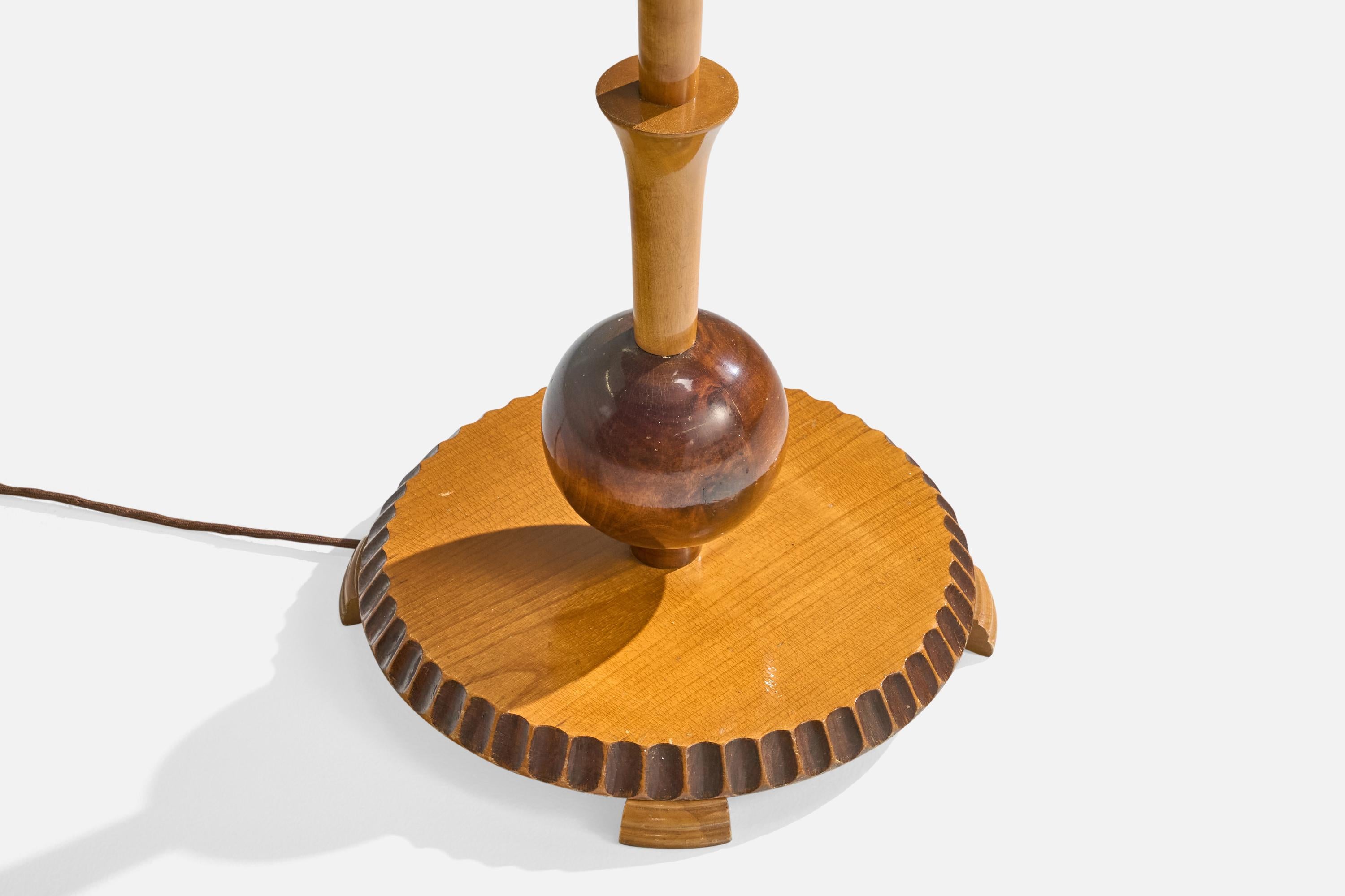 Schwedische Designerin, Stehlampe, Birke, Nickel, Stoff, Schweden, 1930er Jahre im Angebot 3