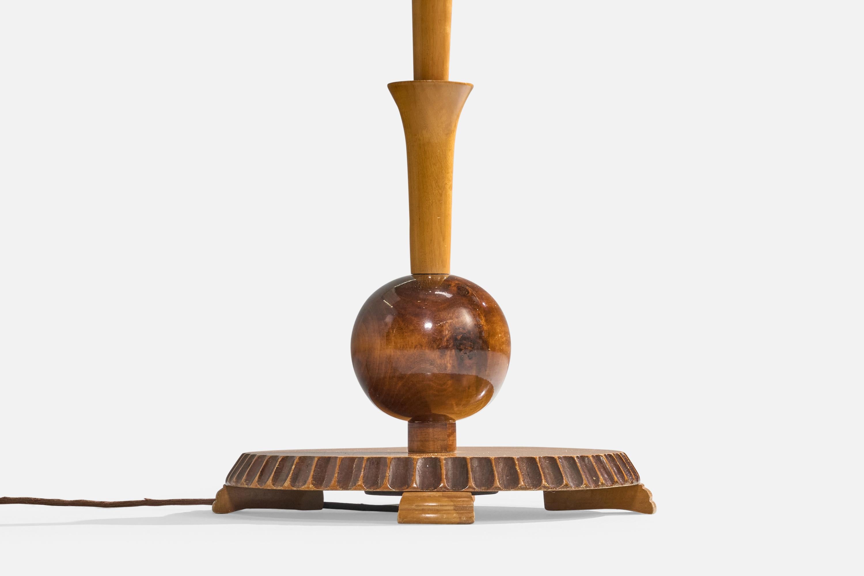 Schwedische Designerin, Stehlampe, Birke, Nickel, Stoff, Schweden, 1930er Jahre im Angebot 4