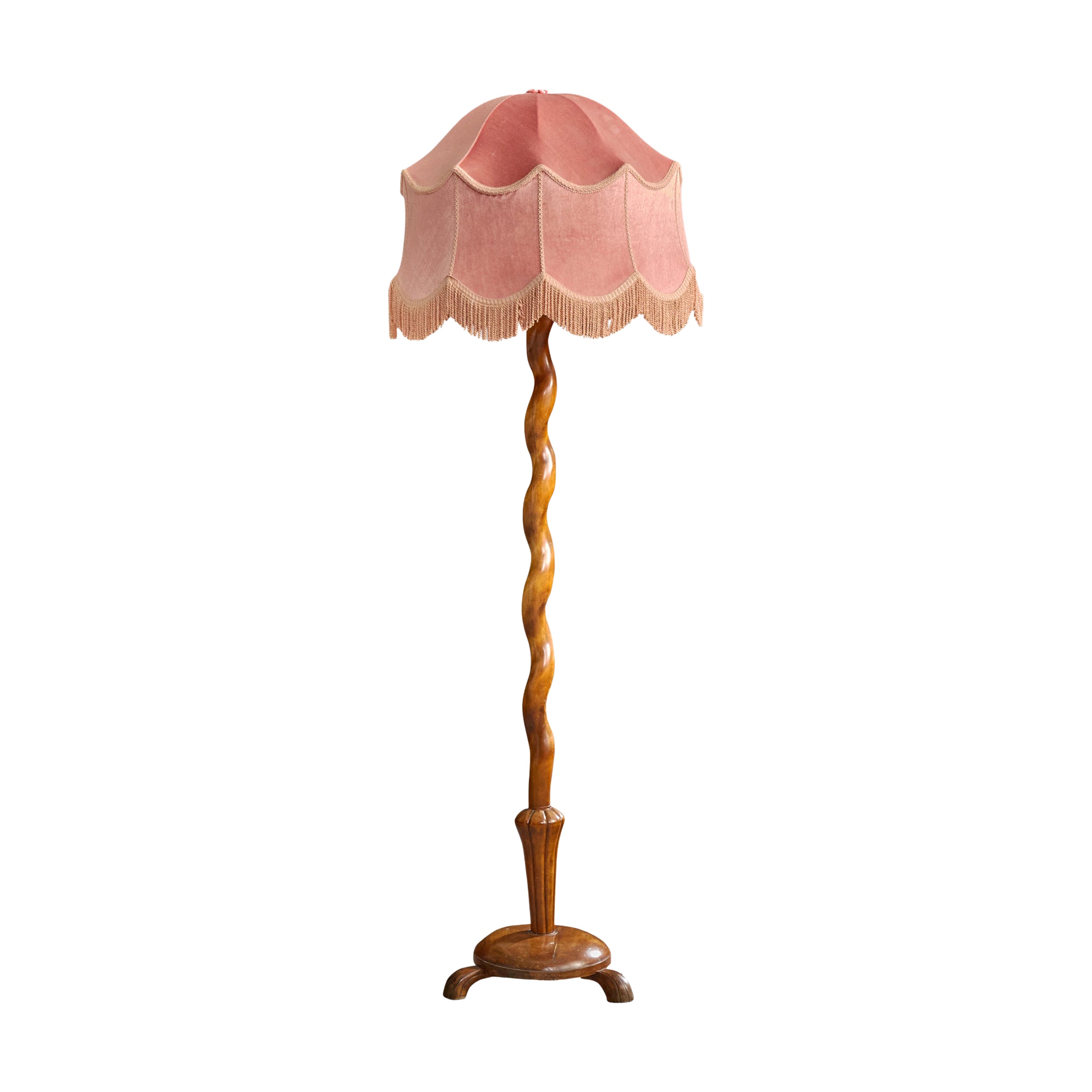 Diseñador sueco, lámpara de pie, abedul, terciopelo, Suecia, años 1920