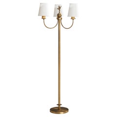Lampada da terra di design svedese, ottone, bachelite, tessuto, Svezia, anni '30
