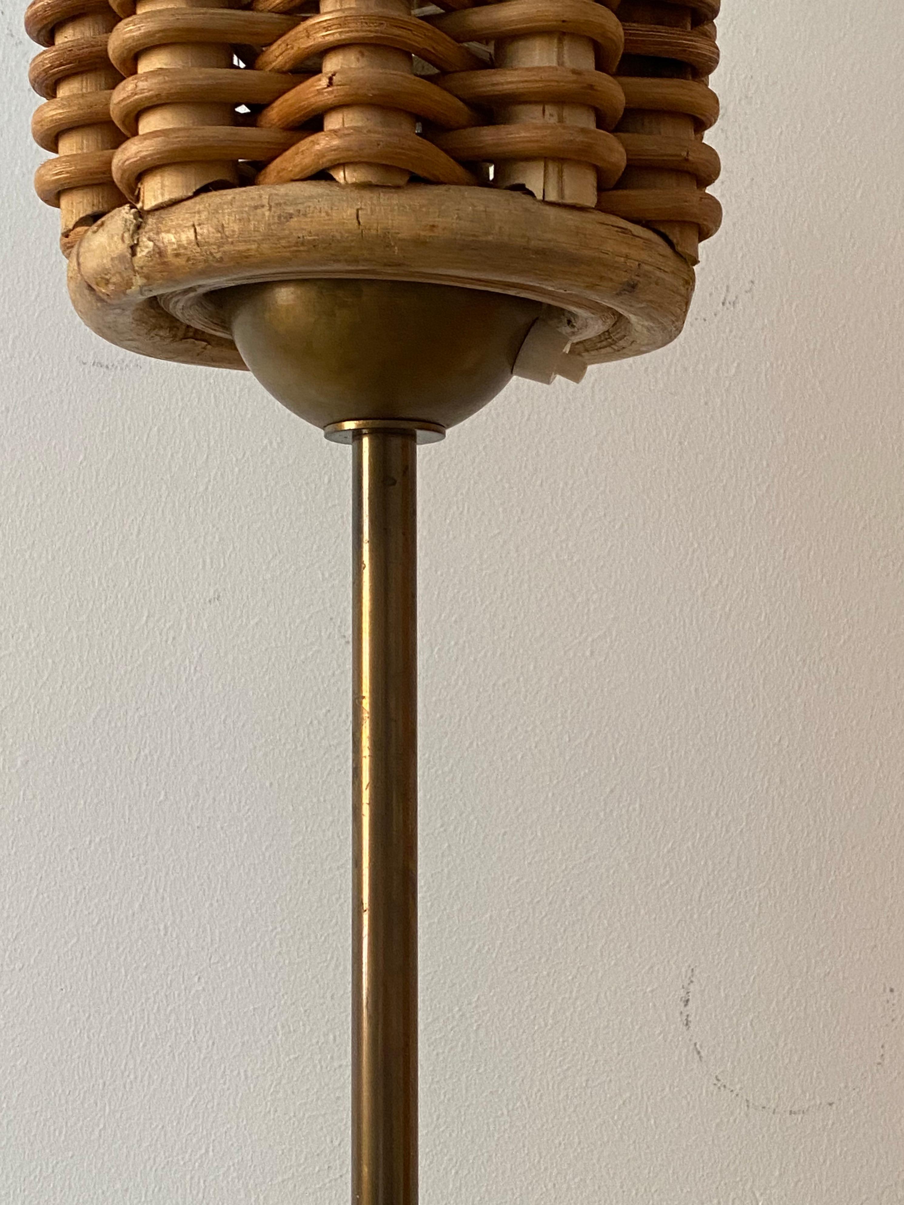 Mid-Century Modern Swedish Designer, Floor Lamp, Brass, Bamboo, Rattan, Sweden, 1950s