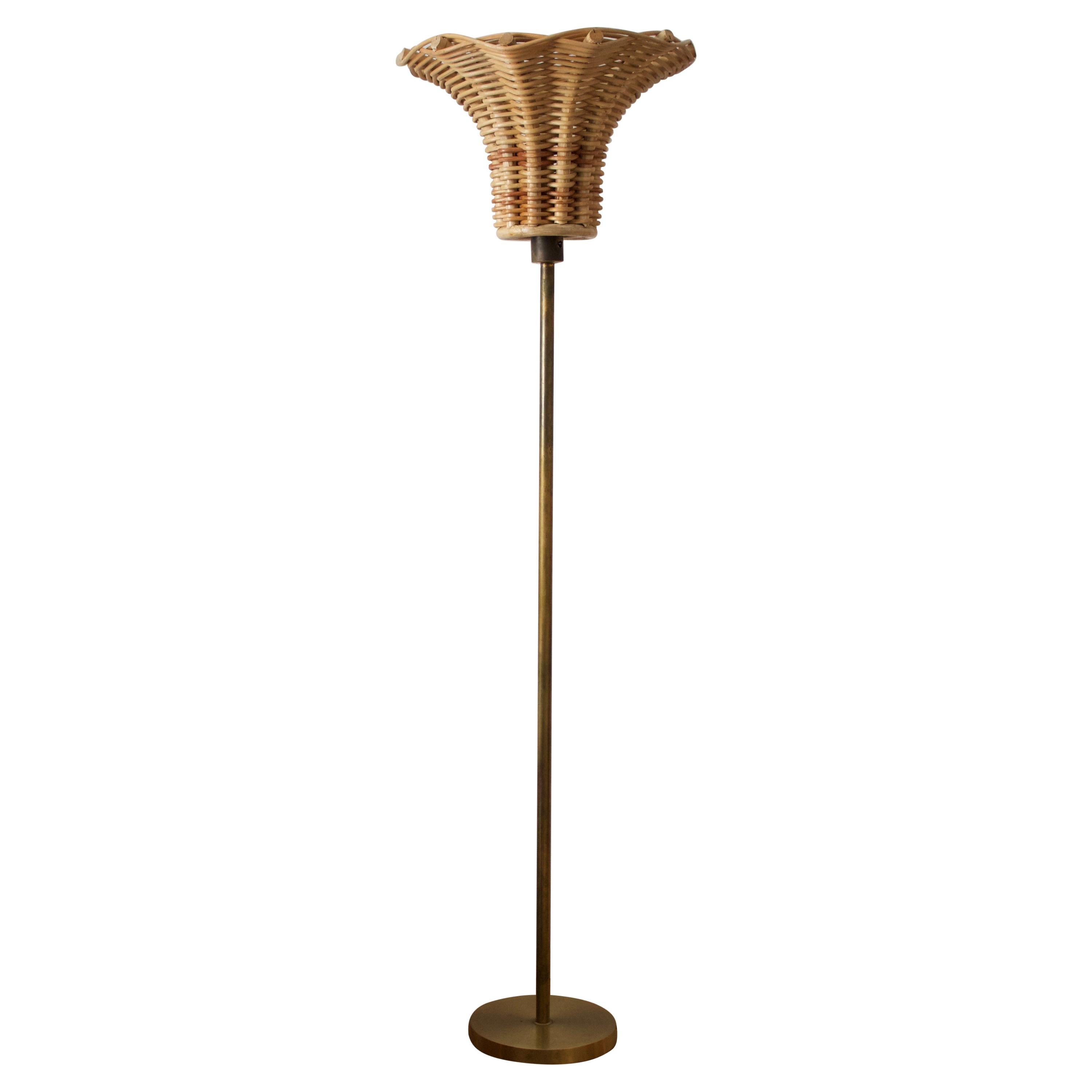 Pair of Vintage Bamboo Rattan and Brass Table Floor Lamps at 1stDibs