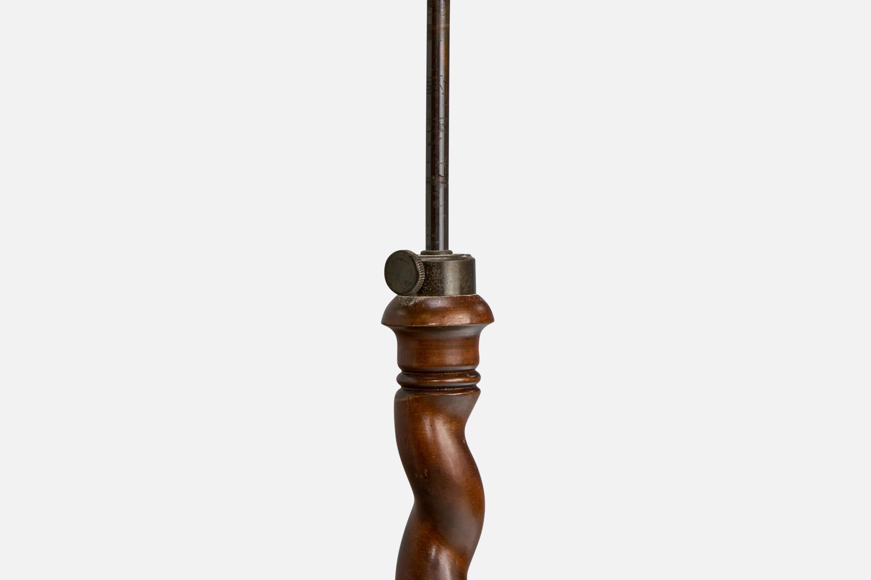 Laiton Designer suédois, lampadaire, laiton, bouleau, tissu, Suède, années 1930 en vente