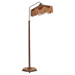 Swedish Designer, Floor Lamp, Brass, Birch, Fabric, Sweden, 1930s