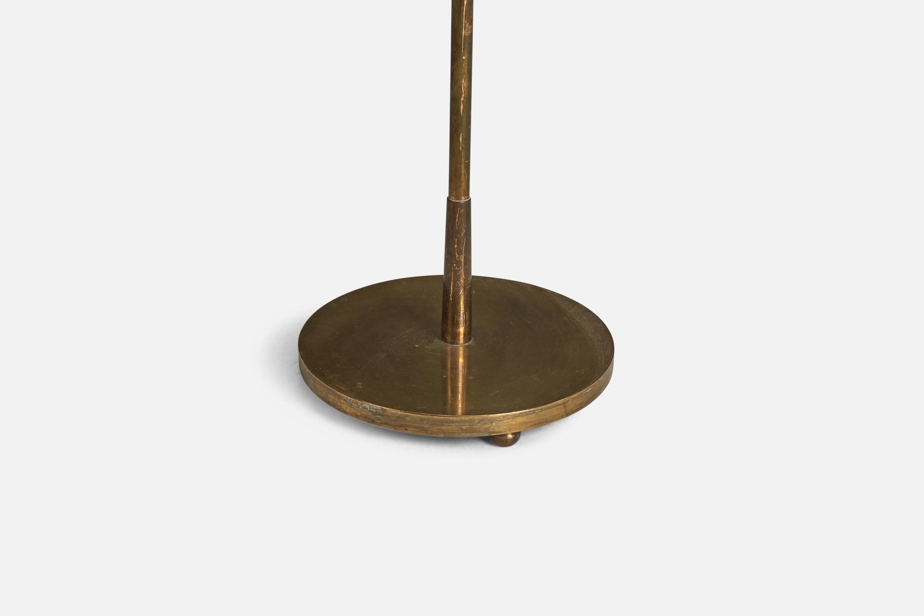 Mid-Century Modern Swedish Designer, Floor Lamp, Brass, Birch, Rattan, Raffia, Sweden, 1950s For Sale