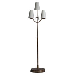 Swedish Designer, Floor Lamp, Brass, Copper, Fabric, Sweden, 1930s