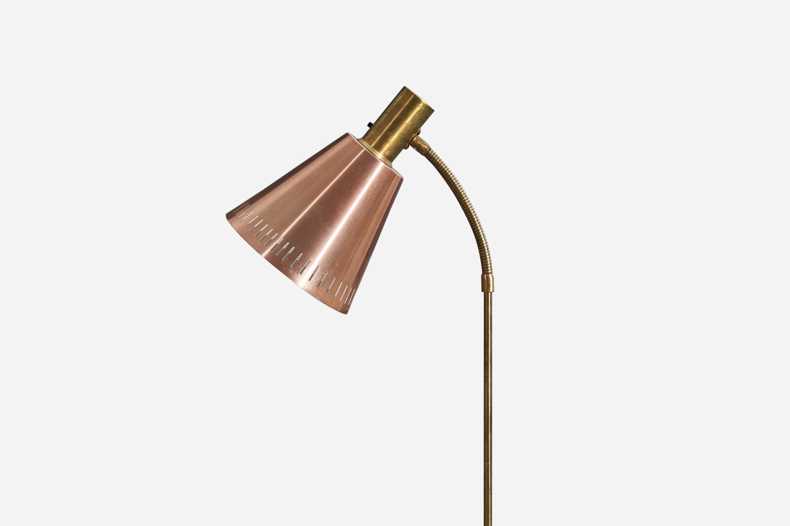Swedish Designer, Floor Lamp, Brass, Copper, Sweden, 1970s In Good Condition For Sale In High Point, NC
