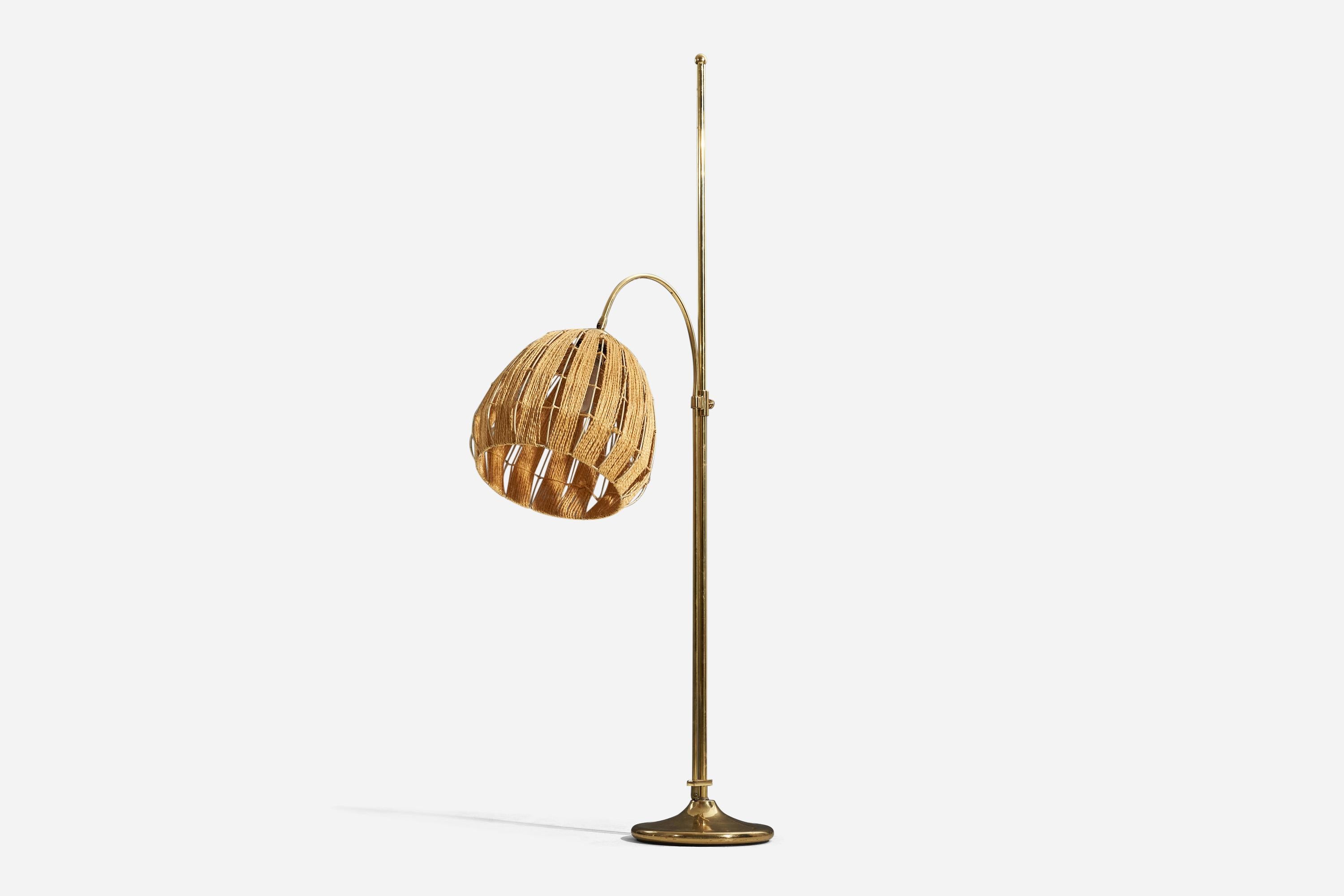 Mid-Century Modern Swedish Designer, Floor Lamp, Brass, Cord, Sweden, 1970s For Sale