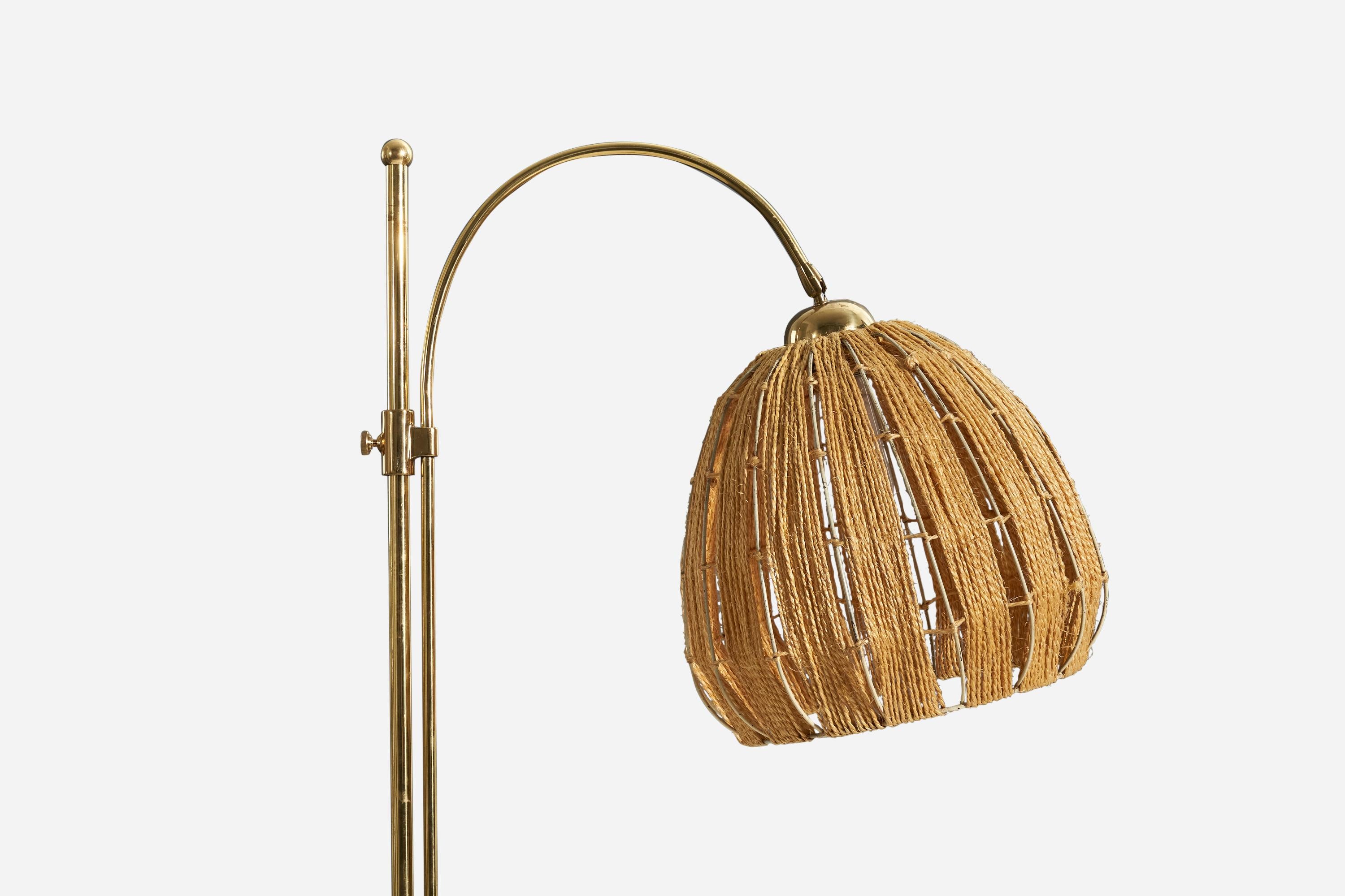 Late 20th Century Swedish Designer, Floor Lamp, Brass, Cord, Sweden, 1970s For Sale