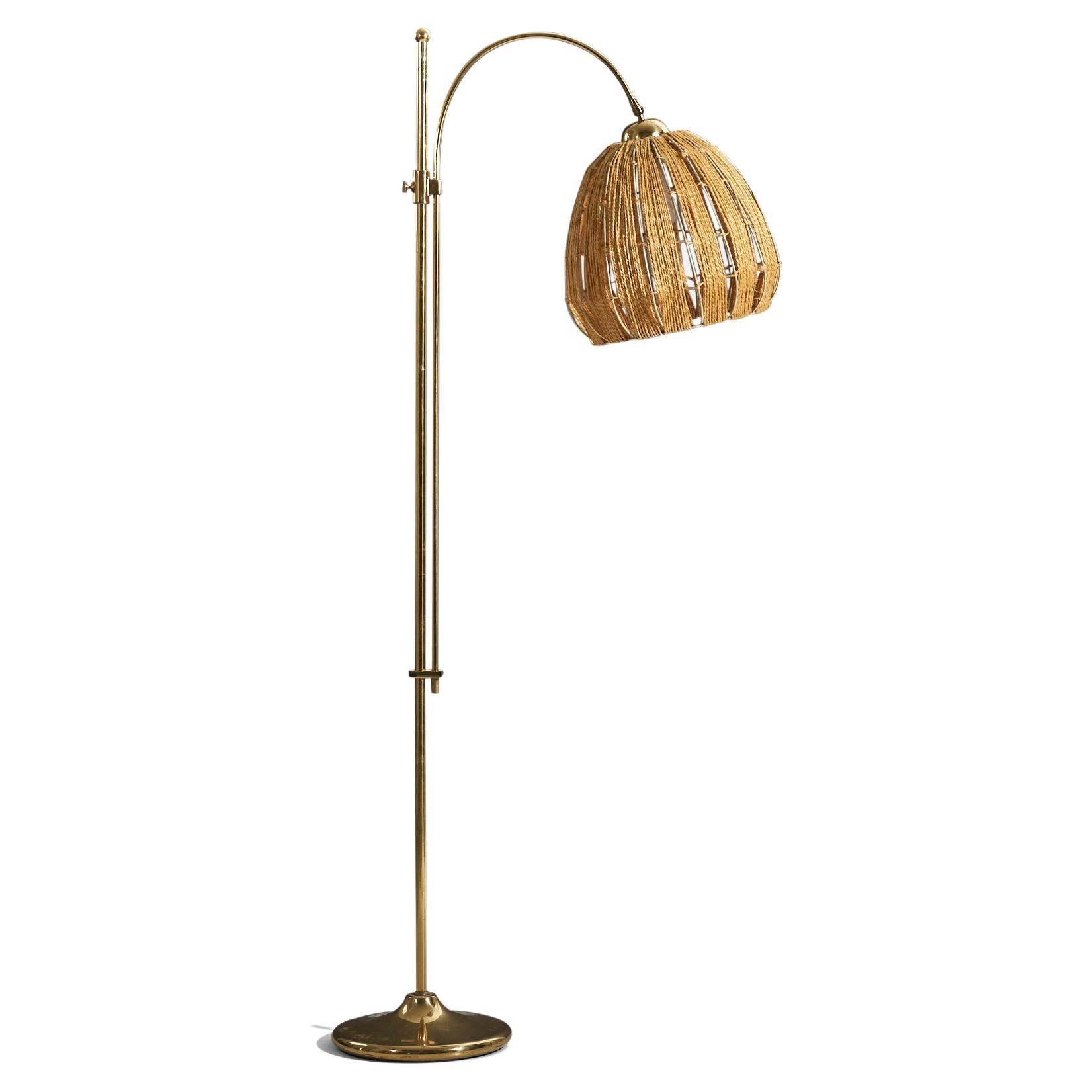 Swedish Designer, Floor Lamp, Brass, Cord, Sweden, 1970s For Sale