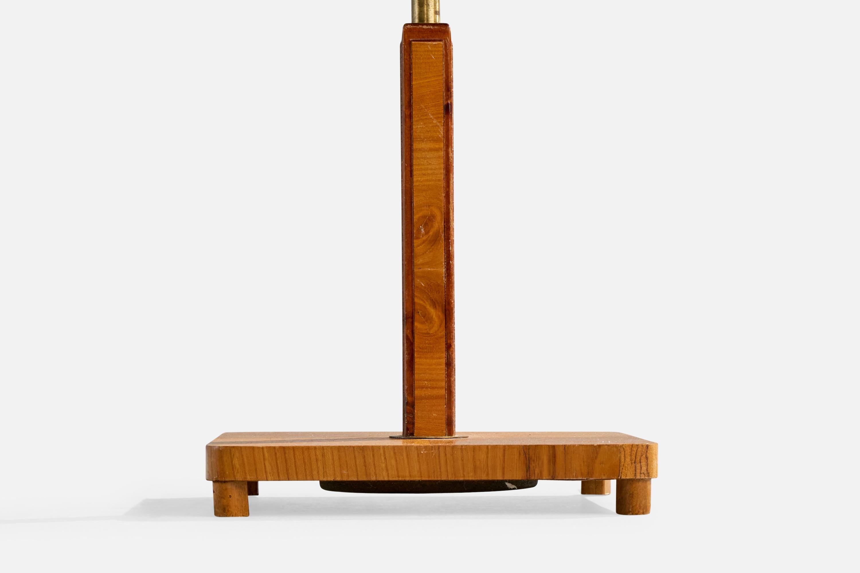 Schwedische Designerin, Stehlampe, Messing, Ulme, Stoff, Schweden, 1930er Jahre im Angebot 5