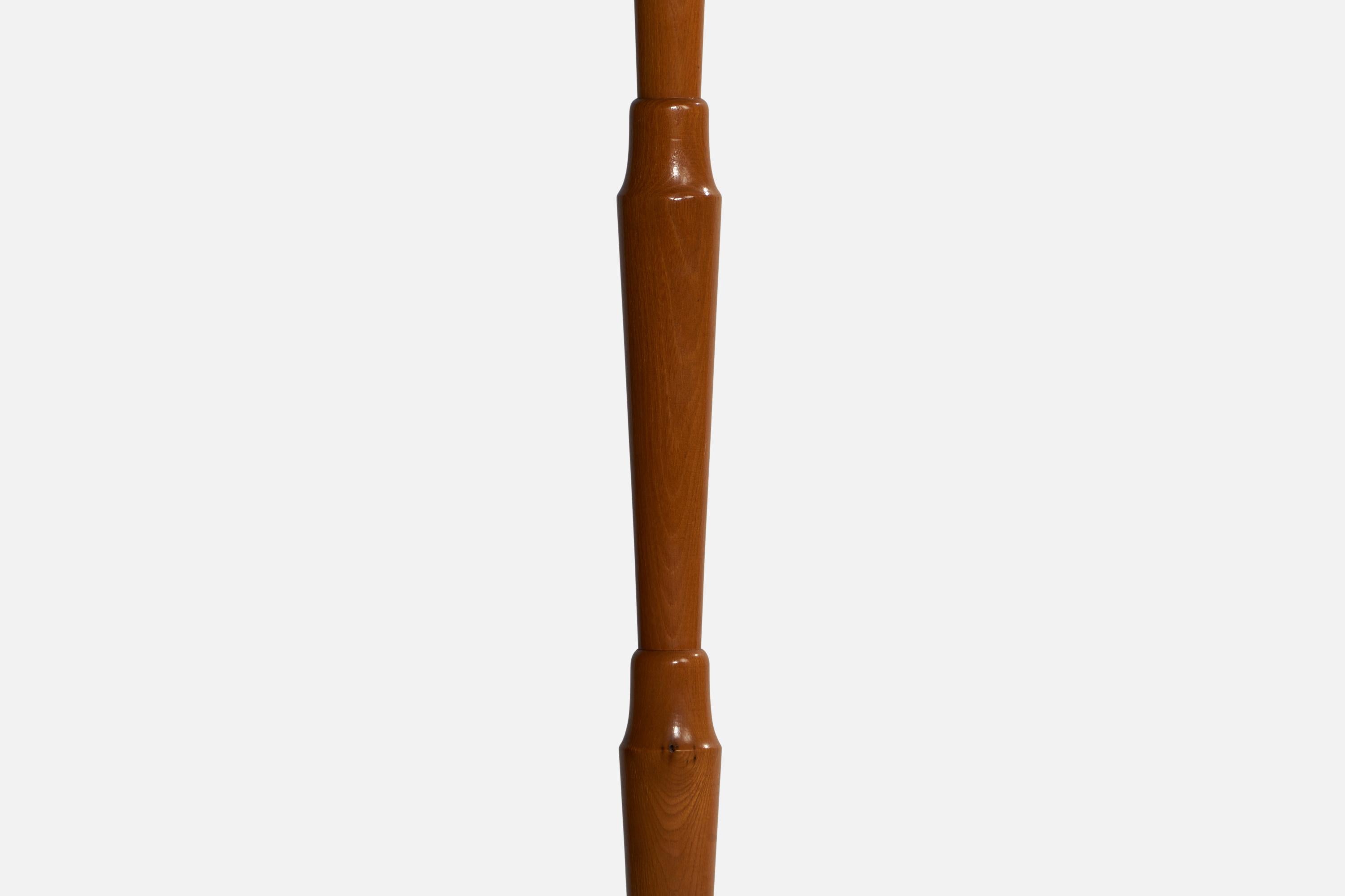 Suédois Designer suédois, lampadaire, laiton, orme, tissu, Suède, années 1930 en vente