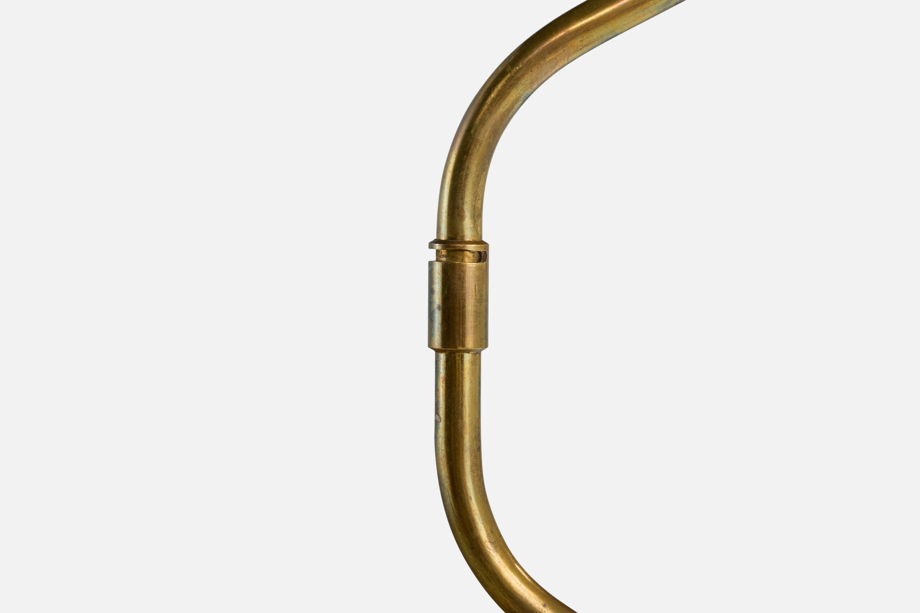 Schwedische Designerin, Stehlampe, Messing, Ulme, Stoff, Schweden, 1930er Jahre im Angebot 1