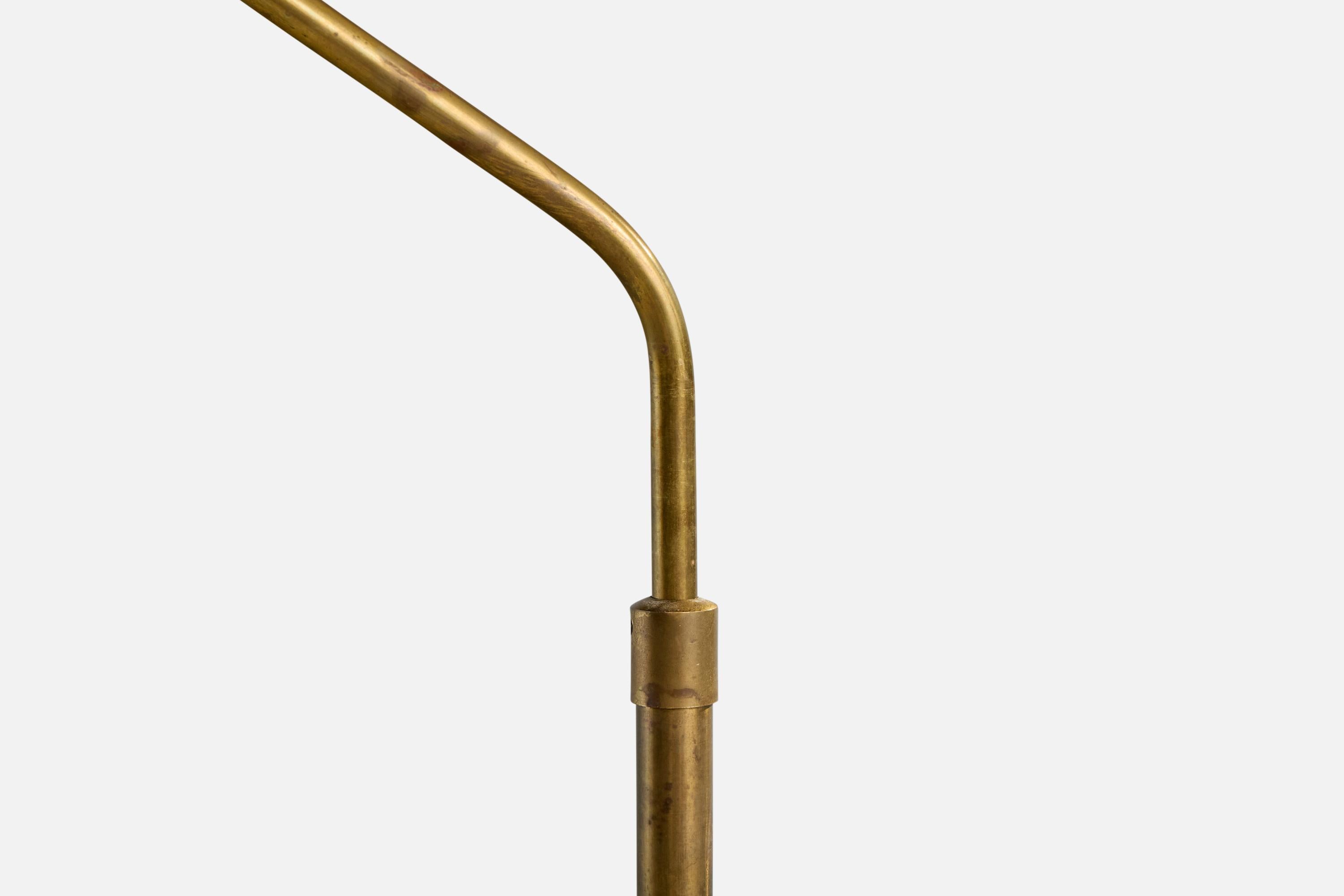 Schwedische Designerin, Stehlampe, Messing, Ulme, Stoff, Schweden, 1930er Jahre im Angebot 2