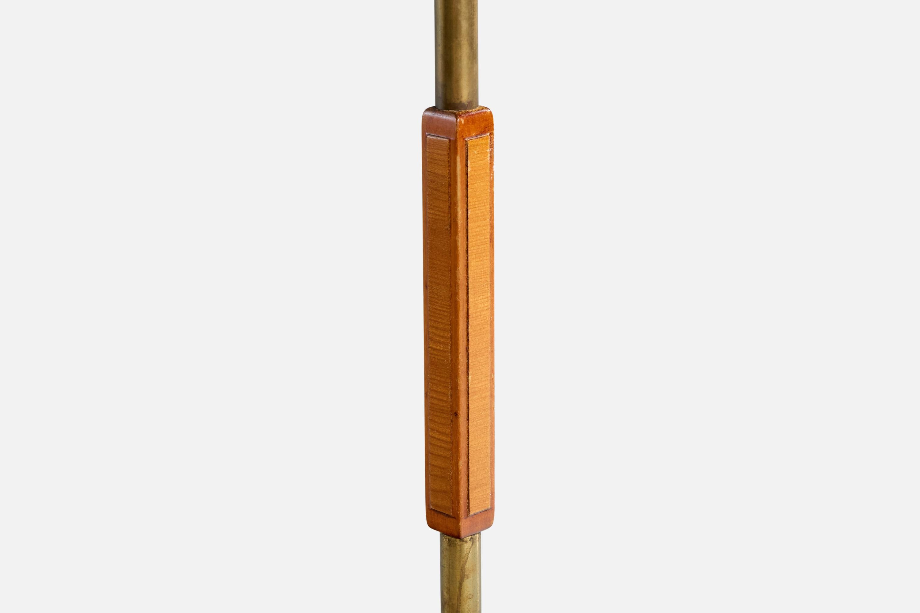 Schwedische Designerin, Stehlampe, Messing, Ulme, Stoff, Schweden, 1930er Jahre im Angebot 3