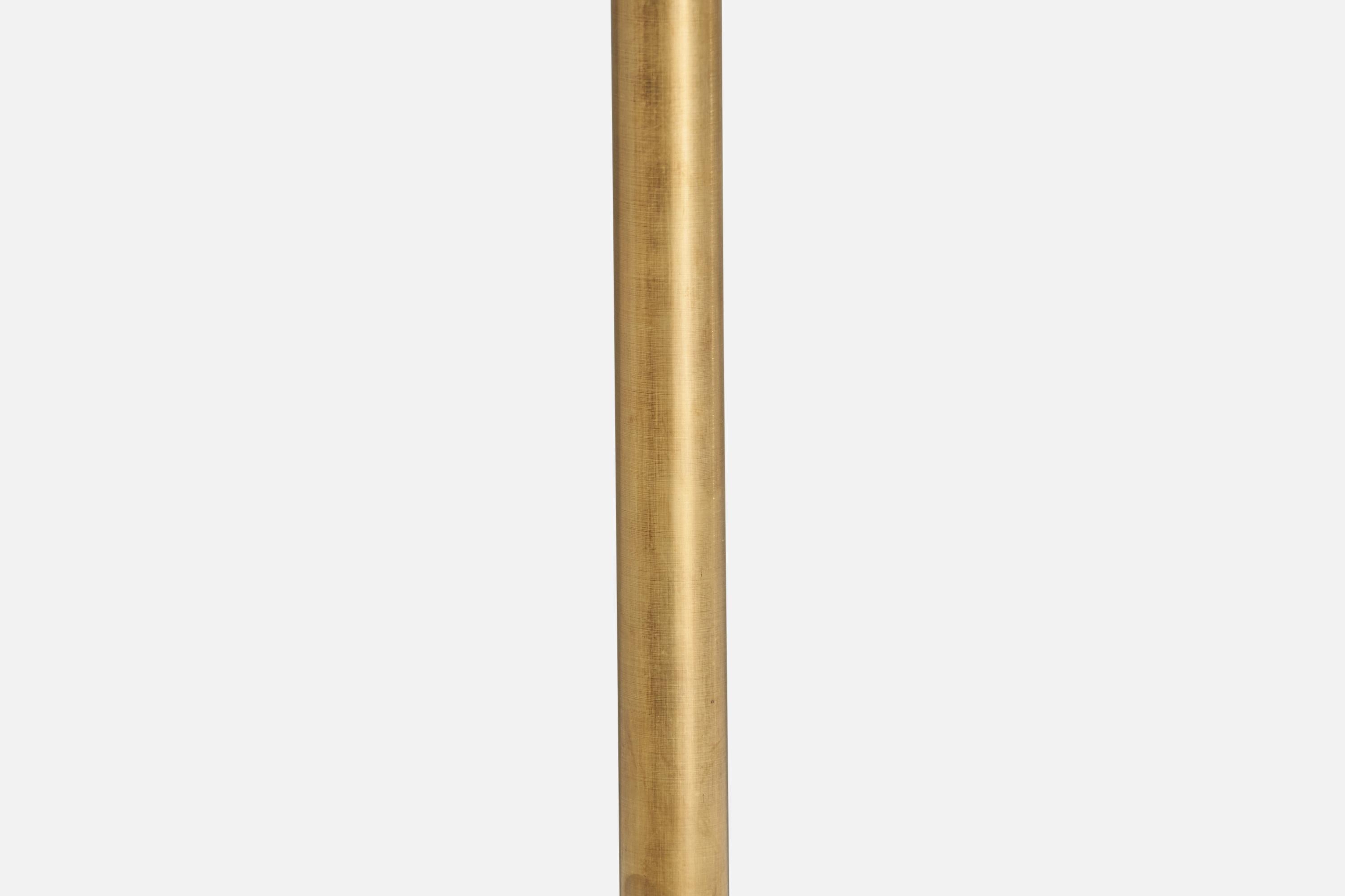 Swedish Designer, Floor Lamp, Brass, Elm, Fabric, Sweden, 1940s For Sale 2