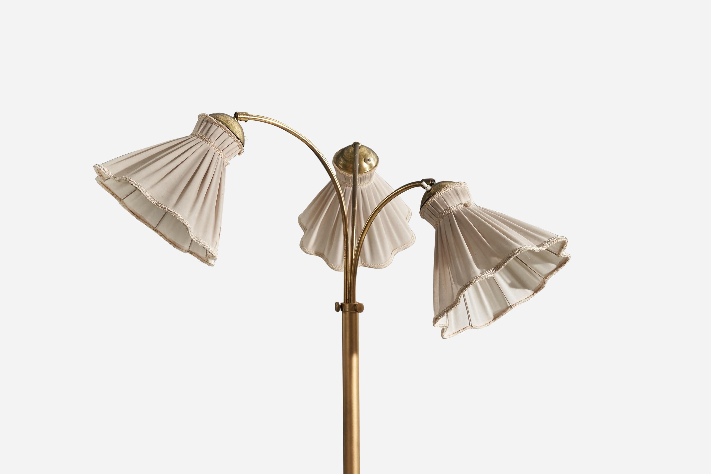 Swedish Designer, Floor Lamp, Brass, Fabric, Marble, Sweden, 1930s In Good Condition For Sale In High Point, NC