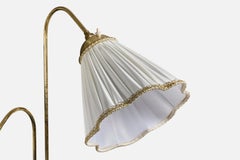 Schwedischer Designer, Stehlampe, Messing, Stoff, Marmor, Schweden, 1940er Jahre