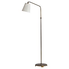 Designer suédois, lampadaire, laiton, tissu, métal, Suède, années 1940