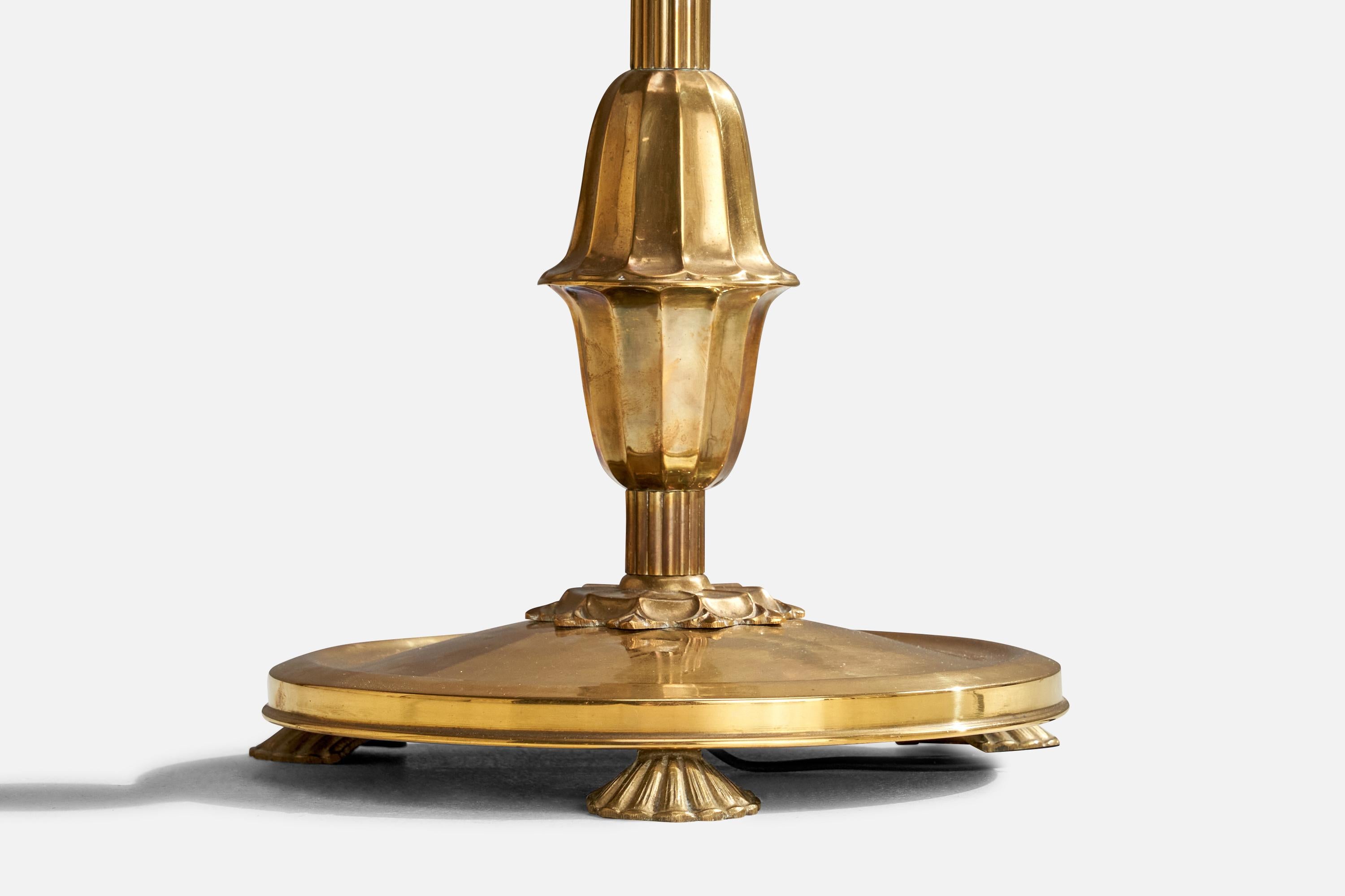 Créateur suédois, lampadaire, laiton, tissu, Suède, années 1930 en vente 3