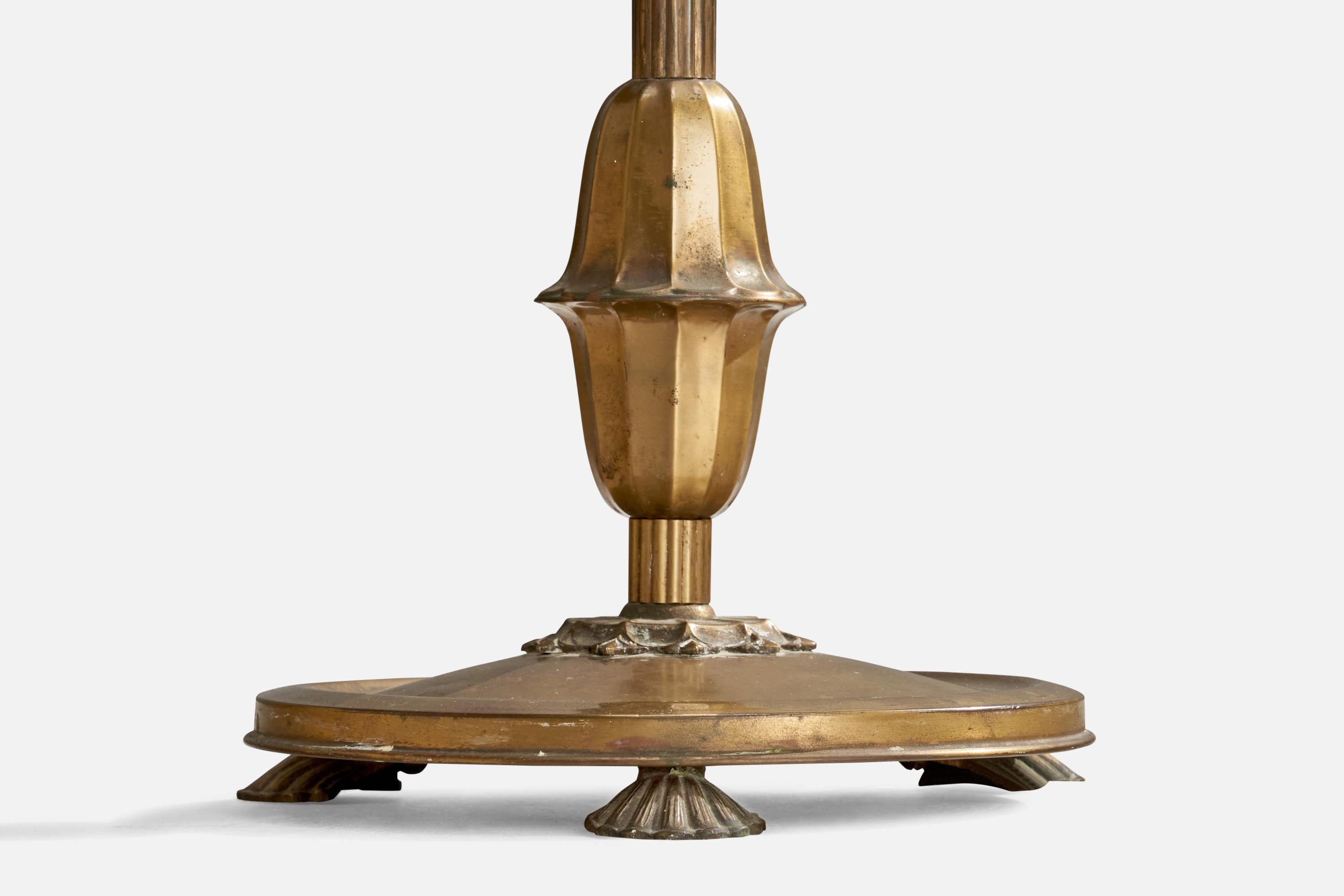 Lampada da terra di design svedese, ottone, tessuto, Svezia, anni '1930 in vendita 3