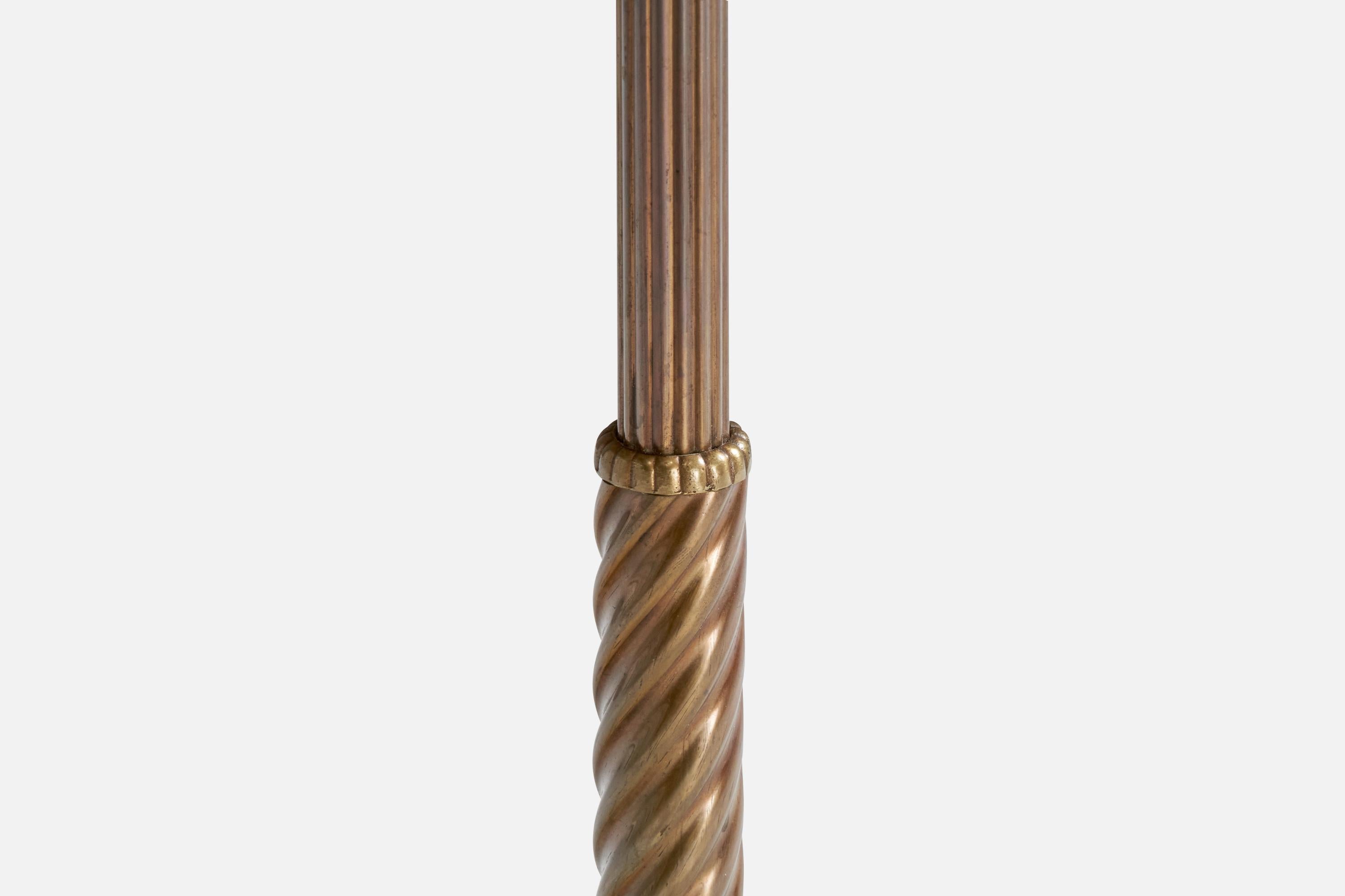 Lampada da terra di design svedese, ottone, tessuto, Svezia, anni '1930 in vendita 3
