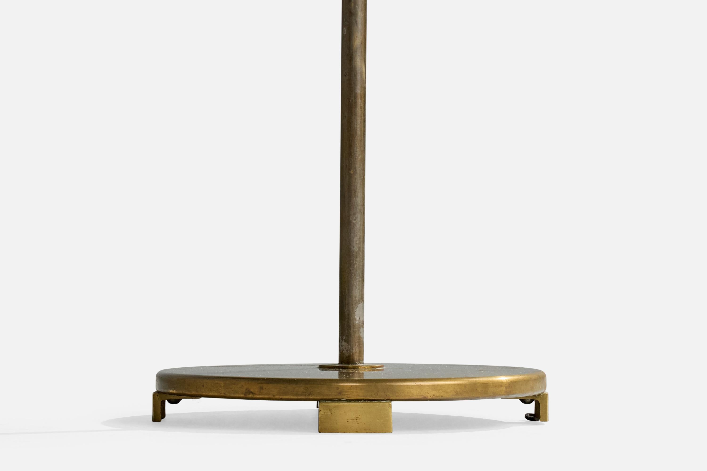 Lampada da terra di design svedese, ottone, tessuto, Svezia, anni '1930 in vendita 3