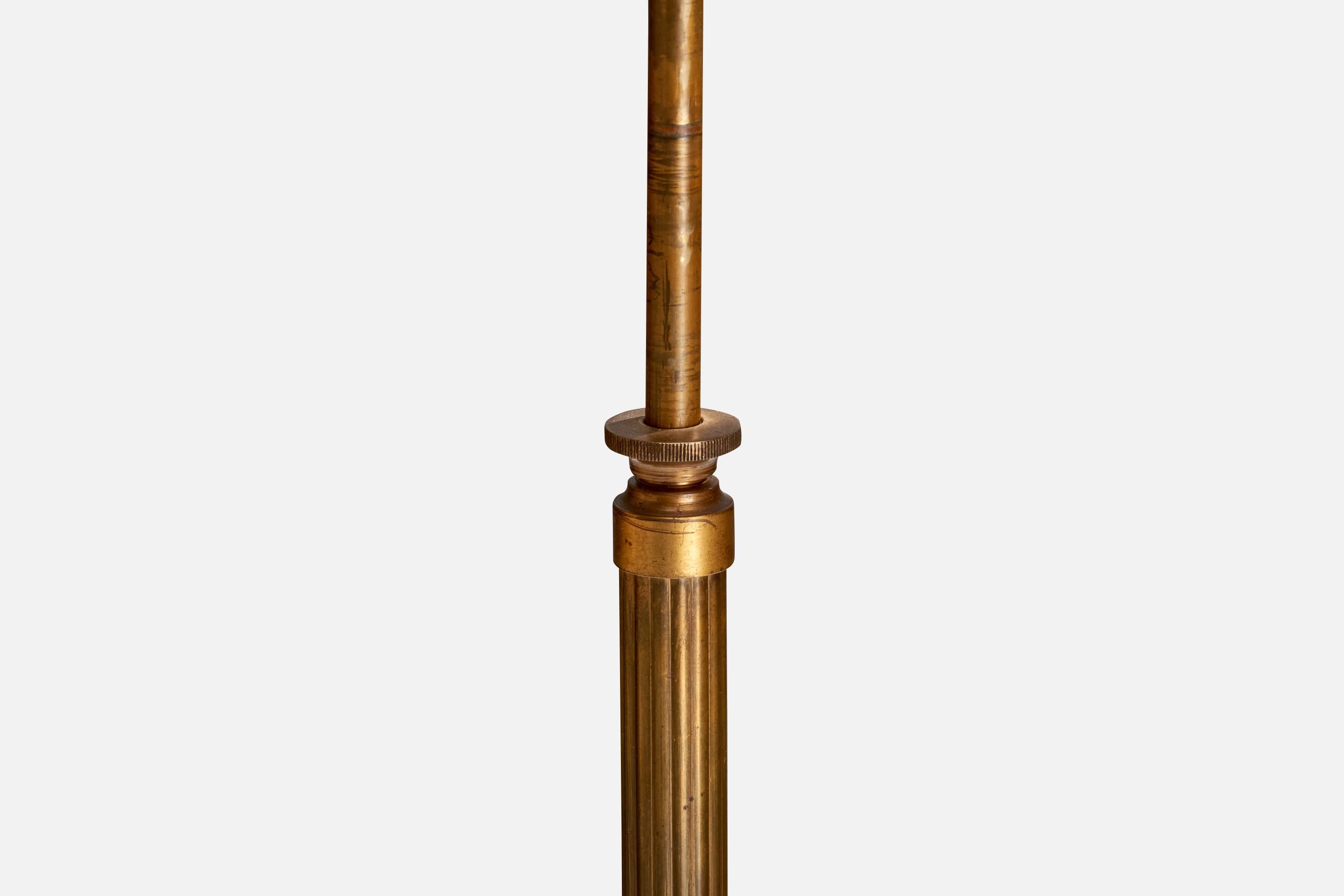 Lampada da terra di design svedese, ottone, tessuto, Svezia, anni '1930 in vendita 4