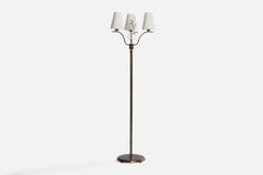 Swedish Designer, Floor Lamp, Brass, Fabric, Sweden, 1930s