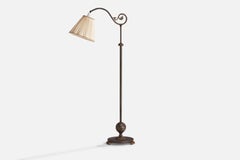 Lampada da terra di design svedese, ottone, tessuto, Svezia, anni '1930
