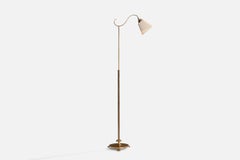 Lampada da terra di design svedese, ottone, tessuto, Svezia, anni '1930