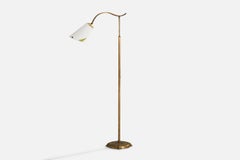 Schwedische Designerin, Stehlampe, Messing, Stoff, Schweden, 1930er Jahre