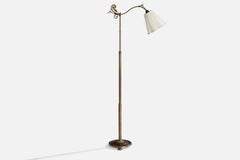 Lampada da terra di design svedese, ottone, tessuto, Svezia, anni '1930