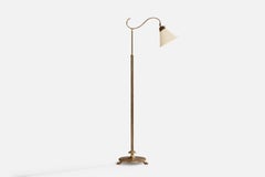 Schwedische Designerin, Stehlampe, Messing, Stoff, Schweden, 1930er Jahre