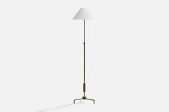 Swedish Designer, Floor Lamp, Brass, Fabric, Sweden, 1930s